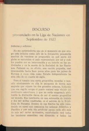 Discurso pronunciado en la Liga de Naciones en Septiembre de 1927