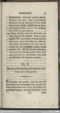Nr. II. Allerunterthänigste Beantwortung der mir vorgelegten Fragpunkte