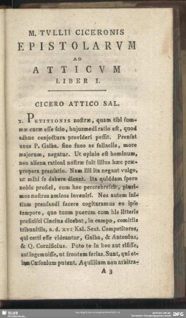 Epistolarum Ad Atticum Liber I