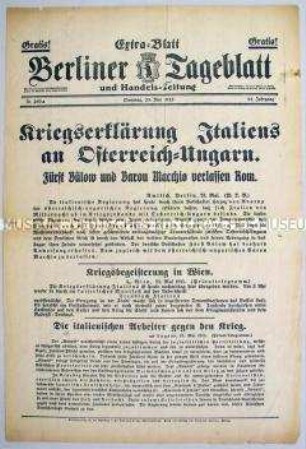Extra-Blatt des "Berliner Tageblatt" zum Kriegseintritt von Italien