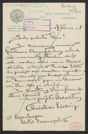 Brief an Augener Ltd.  : 29.02.1908