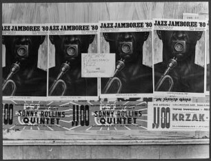 Werbung an einer Plakatwand für das Jazz Jamboree Warschau 1980