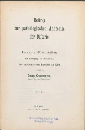 Beitrag zur pathologischen Anatomie der Difterie