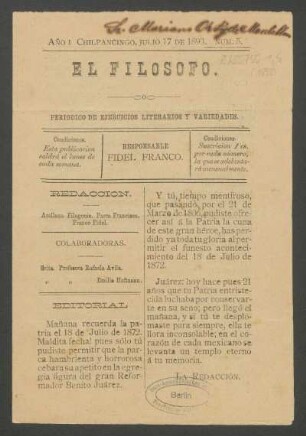 1893,1,5: año 1, núm. 5 (julio 17 de 1893)