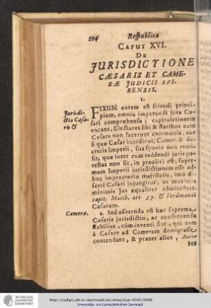 Pars III. Caput XVI. De Jurisdictione Caesaris et Camerae Judicii spirensis