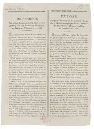 "Exposé. Indiquant la manière de se servir de la Carte Météorograpuqie de la Capitale du Royaume de Pologne publiée à Varsovie en 1828."