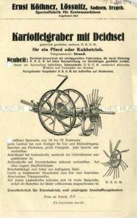 Kartoffelgraber mit Deichsel für ein Pferd oder Kuhbetrieb.