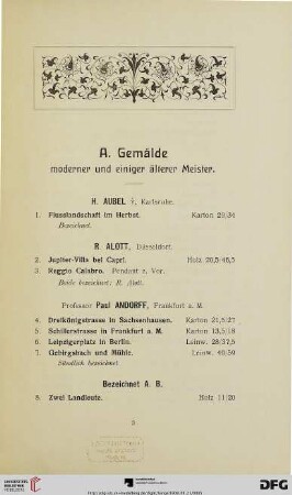 A. Gemälde moderner und einiger älterer Meister (Nr. 1-259)