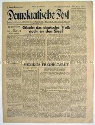 Wochenzeitung deutscher Emigranten in Mexico "Demokratische Post" u.a. zum mexikanischen Unabhängigkeitstag