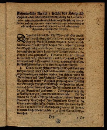 14r-17r, Absonderliche Articul welche das Königreich Böheimb allein betreffen...