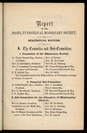 3, Committee, sub-committees etc. of the Basel Evangelical missionary society