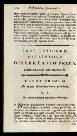 Dissertatio Prima. Complectens Ontologiam