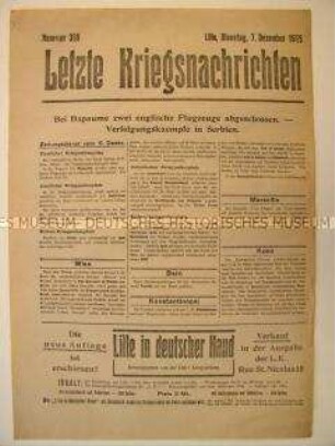 Mitteilungsblatt "Letzte Kriegsnachrichten" mit Kurzmeldungen von verschiedenen Kriegsschauplätzen