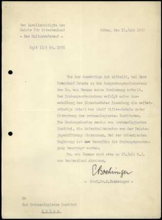 E. Boehringer an DAI Athen