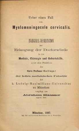 Ueber einen Fall von Myelomeningocele cervicalis : Inaug.-Diss.