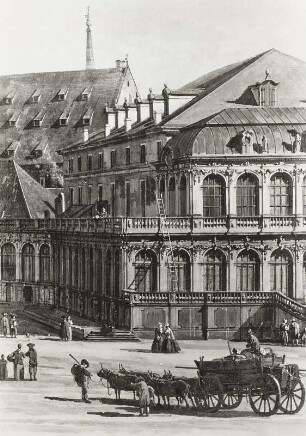 Der Zwingerhof in Dresden : Dresden, Zwinger, vierspänniger Ochsenwagen, Bellotto-Gemälde