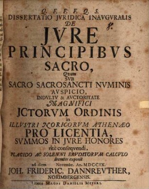 Diss. iur. inaug. de iure principibus sacro