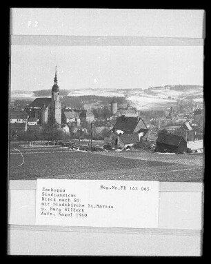Zschopau, Stadtansicht mit Sankt Martin und Schloss Wildeck, nach Südosten