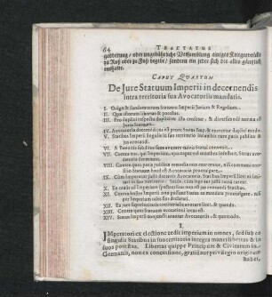 Caput Quartum. De Iure Statuum Imperii in decernendis intra territoria sua Avocatoriis mandatis.