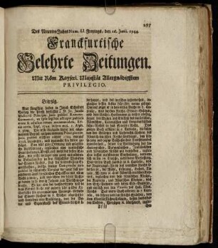Num. LI. Freytags, den 26. Junii. 1744 - Num. LX. Dienstags, den 28. Julii. 1744