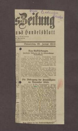 "Die Befragung der Frontoffiziere im November 1918", in: Neue Badische Landeszeitung