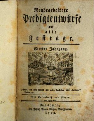 Neubearbeitete Predigtentwürfe auf alle Festtage, 4. 1798