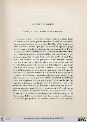 Chapitre IV: Description de la première partie du monument