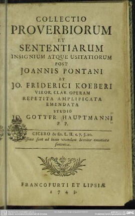 Collectio Proverbiorum Et Sententiarum Insignium Atque Usitatiorum