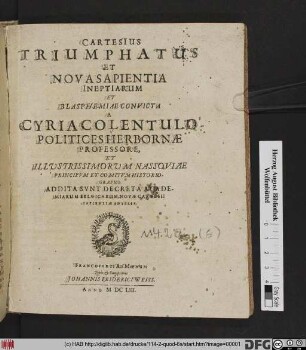 Cartesius Triumphatus Et Nova Sapientia Ineptiarum Et Blasphemiae Convicta