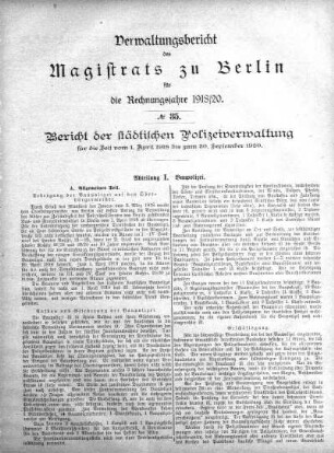 No. 35 Bericht der städtischen Polizeiverwaltung