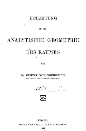 Einleitung in die analytische Geometrie des Raumes