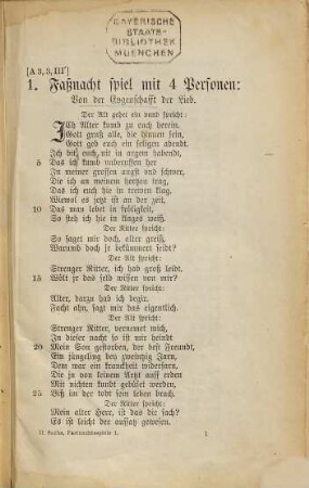 Sämmtliche Fastnachtsspiele : in chronologischer Ordnung nach den Originalen, 1. Zwölf Fastnachtspiele aus den Jahren 1518 - 1539