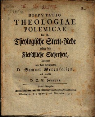 Disp. theologiae polemicae, d. i., theol. Streitrede wieder die fleischliche Sicherheit