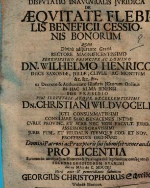 Dispvtatio inavgvralis jvridica de aeqvitate flebilis beneficii cessionis bonorum