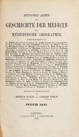 Deutsches Archiv für Geschichte der Medicin und medicinische Geographie. 2. 1879