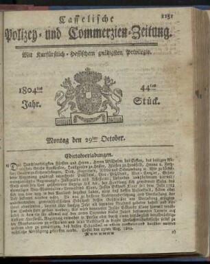 44tes Stueck, Montag den 29ten October 1804