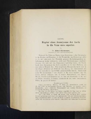 XXXVI. Ruptur eines Aneurysmas der Aorta in die Vena cava superior.