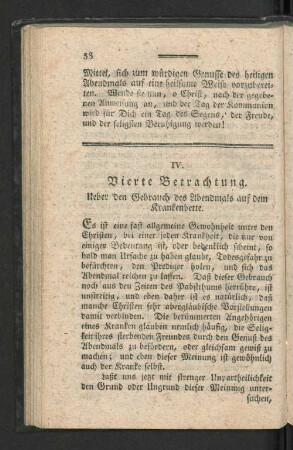 IV. Vierte Betrachtung. Ueber den Gebrauch des Abendmals auf dem Krankenbette.
