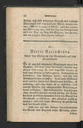 IV. Vierte Betrachtung. Ueber den Gebrauch des Abendmals auf dem Krankenbette.