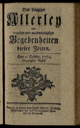 Den 2. Octobr. 1764. Vierzigstes Stück.