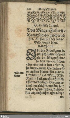 Das sechste Capitel. Von MagenFiebern, Bauchsuchte[n], geschwulsten, Aufflauffen des Leibs, Gilbe, unnd Leberkranckheiten