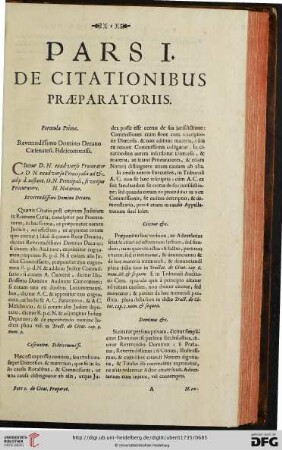 Pars I. de Citationibus: Praeparatoriis