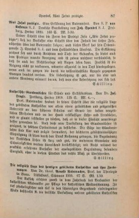 87-88 [Rezension] Rademacher, Arnold, Die religiöse Lage des heutigen gebildeten Katholiken und ihre Forderungen