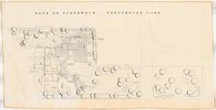 Garten Dr. Schönwald, Dormagen: Grundriss Erdgeschoss des Wohnhauses mit Gartenplan 1:100