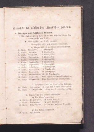 Uebersicht der Classen des Linné`schen Systems.