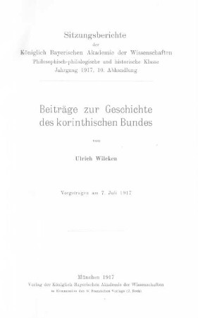 Beiträge zur Geschichte des korinthischen Bundes