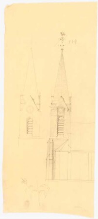 Kirche: Aufriss Turmansicht, ganz und teilweise