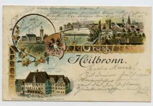 Mehrbildkarte, 3 Motive: Gesamtansicht mit Neckar, Wartberg , Rathaus