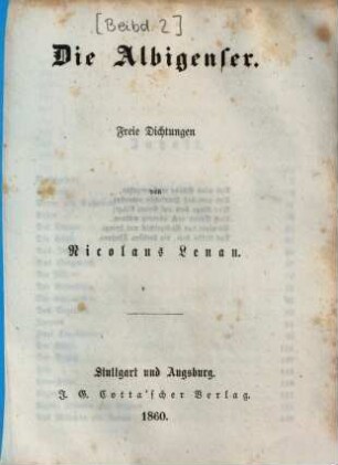 Die Albigenser : freie Dichtungen