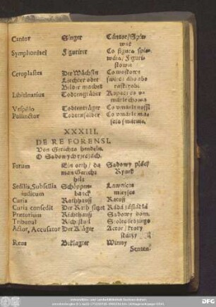 XXXIII. De Re Forensi. Von Gerichts hendeln. O Sadowychrzeczach.
